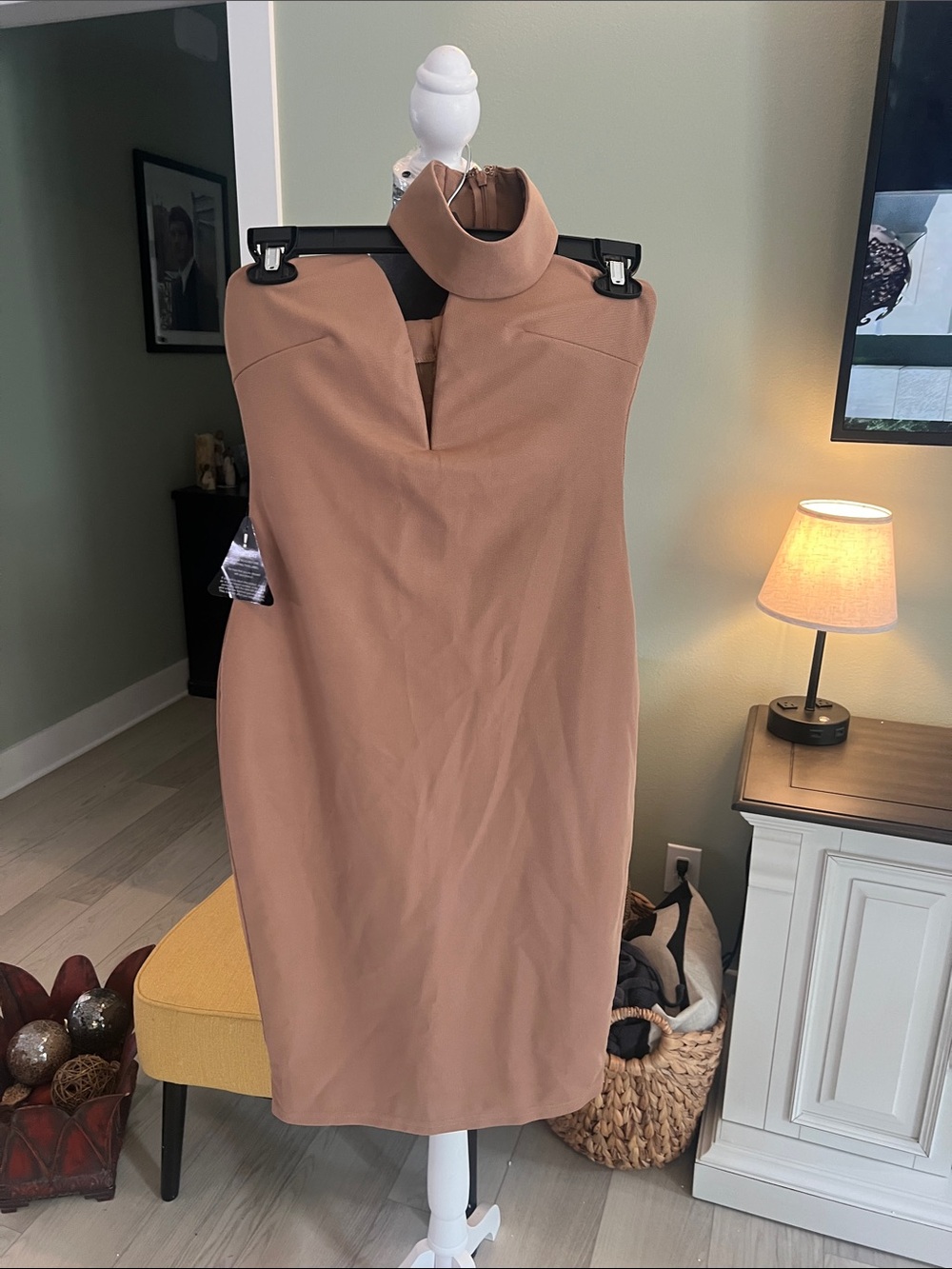 Rare London Sleeveless Midi Dress in Tan